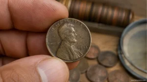 Authentic 1943 Bronze Lincoln Wheat Penny displayed beside a standard 1943 steel penny for identification comparison.