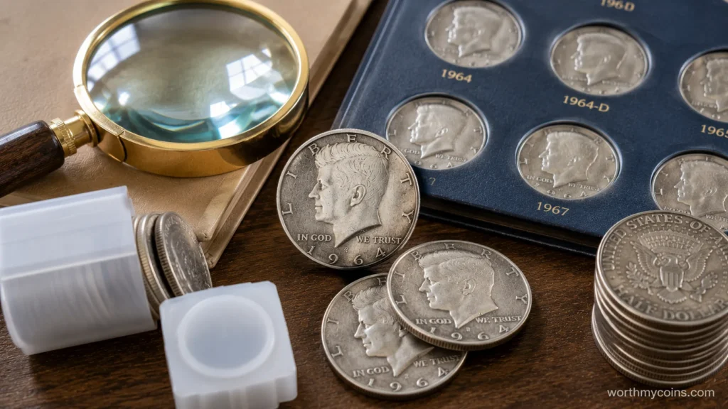1964 Kennedy Half Dollar showing obverse design for identification