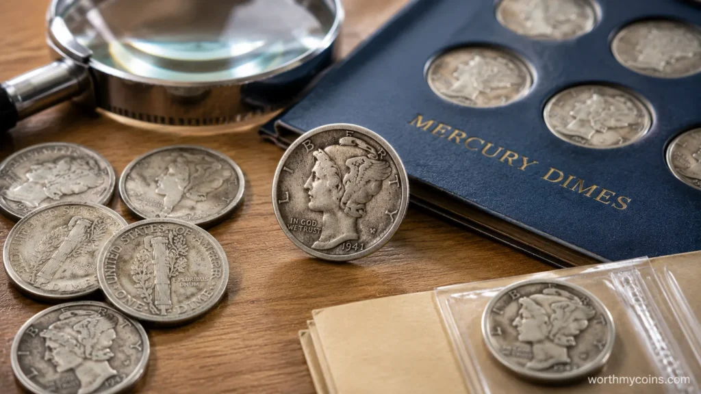 Mercury Dime obverse showing Liberty design and date for identification