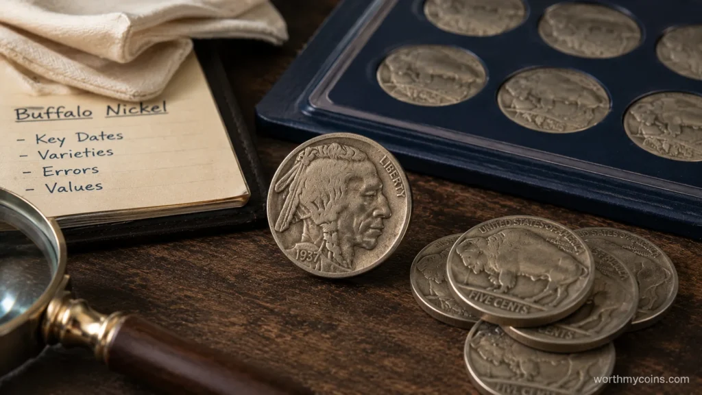 Buffalo Nickel showing the obverse design and date for identification