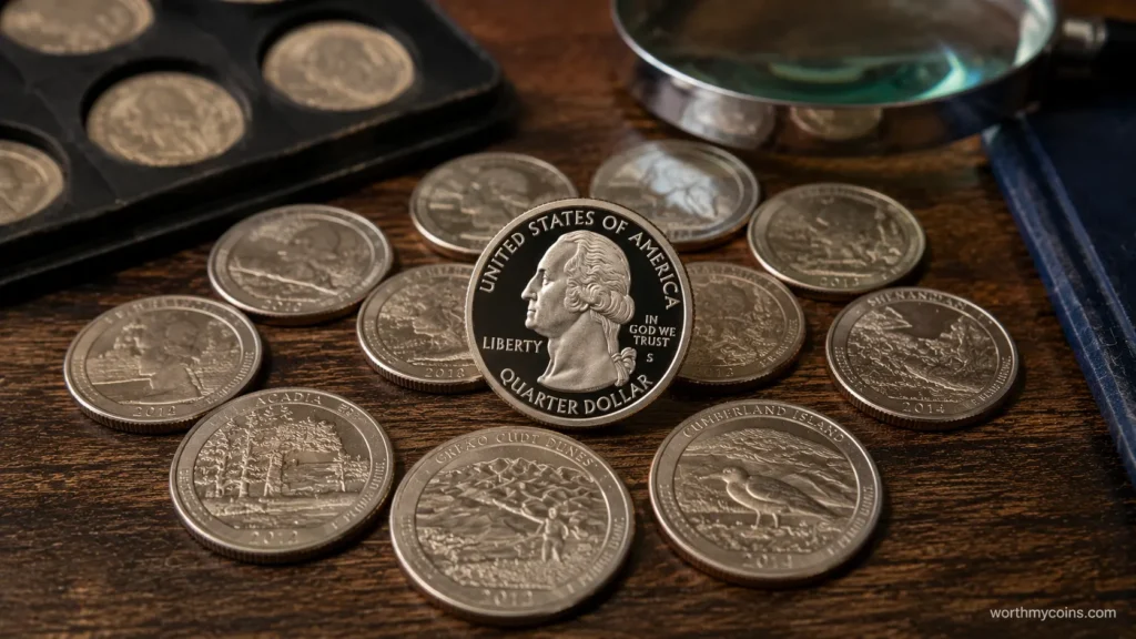 Modern U.S. quarters including West Point W mint mark quarter