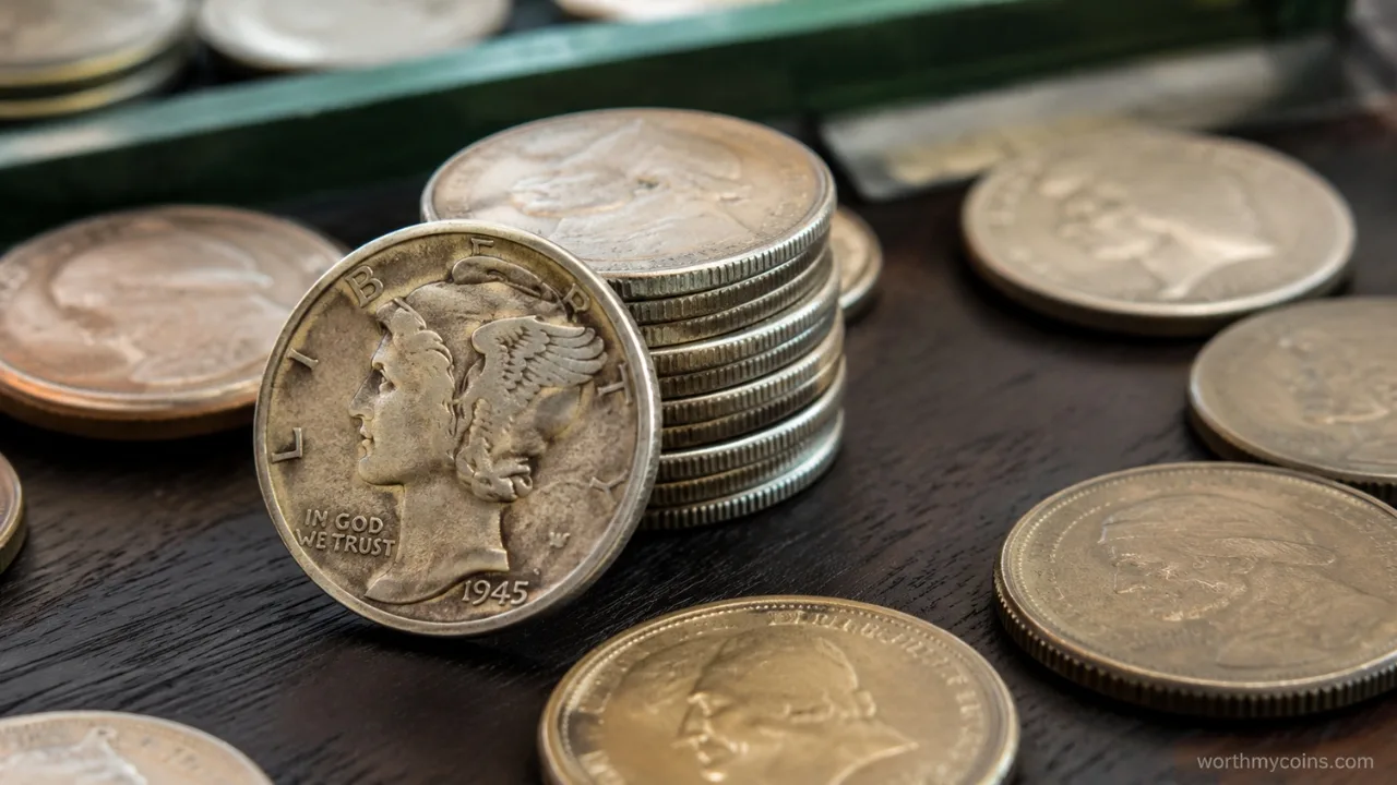 Mercury Dime silver coin showing Liberty design with mint mark and rare date identification for collectors.