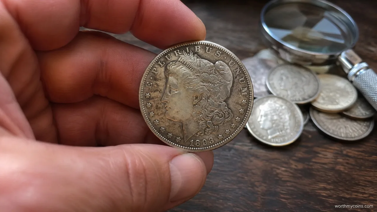 1893-S Morgan Dollar silver coin showing the rare San Francisco mint mark on an authentic U.S. Morgan Dollar