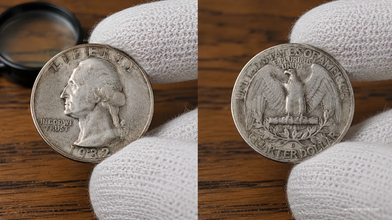 1932-D Washington Quarter key date silver coin showing obverse and reverse with Denver mint mark