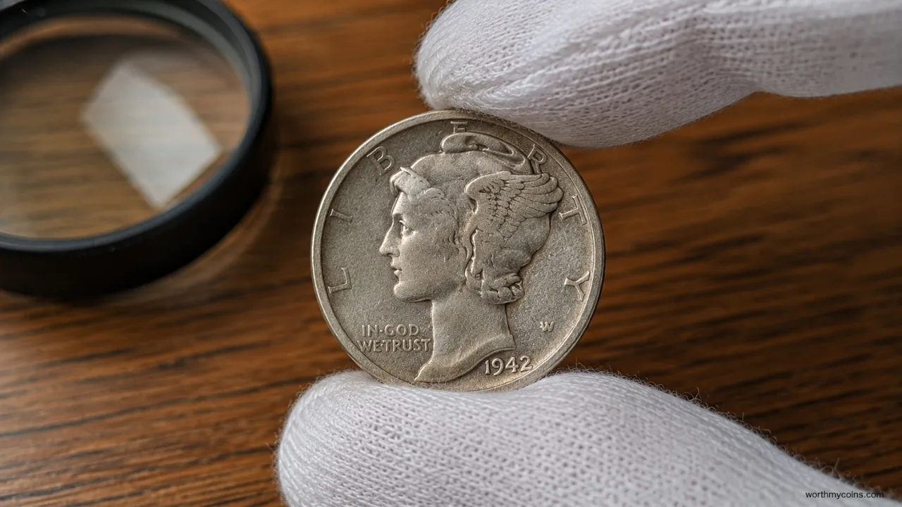 1942 over 1941 Mercury Dime overdate error showing date close-up and reverse design