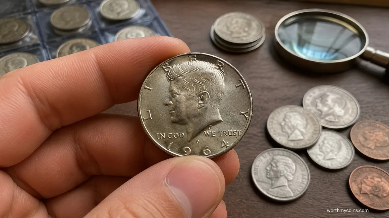 1964 SMS Kennedy Half Dollar showing its distinctive satin finish and sharp strike details