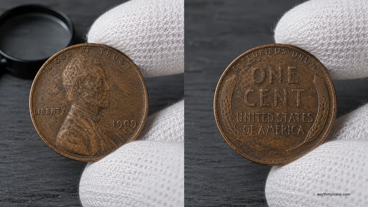 Dirty Lincoln Wheat Pennies with rare dates and mint marks found in an old coin jar