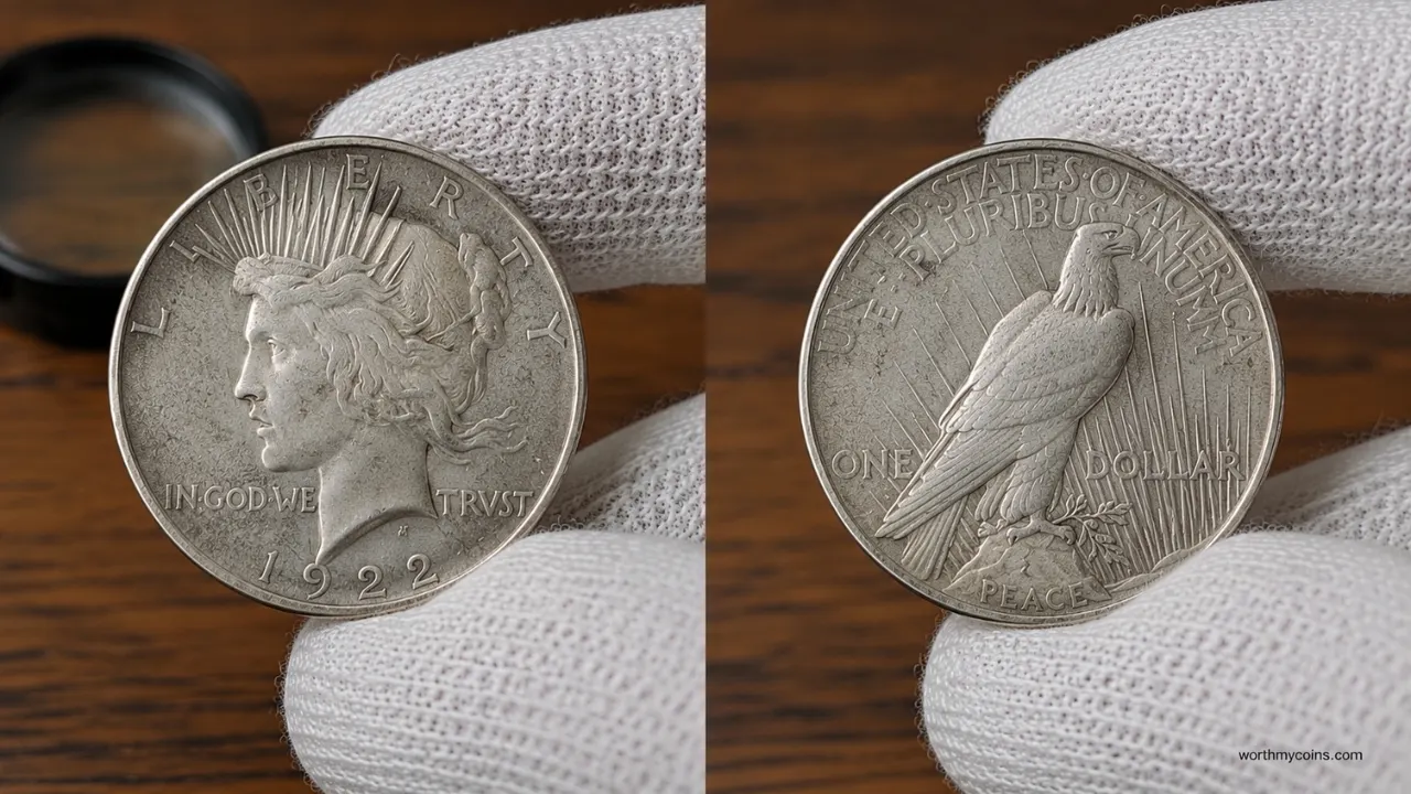 Top rare Peace Silver Dollars including the 1921 High Relief and 1928 key date displayed side by side