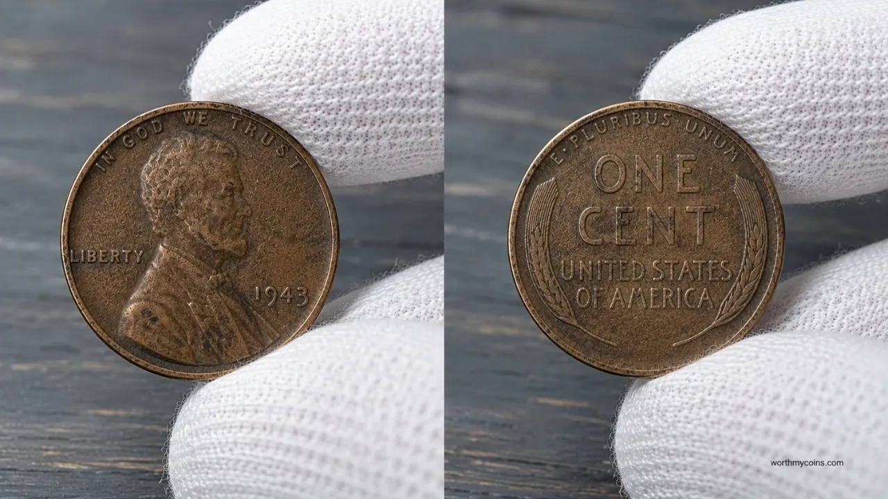 Valuable dirty Lincoln Wheat Pennies with rare dates and original surfaces examined by a coin collector